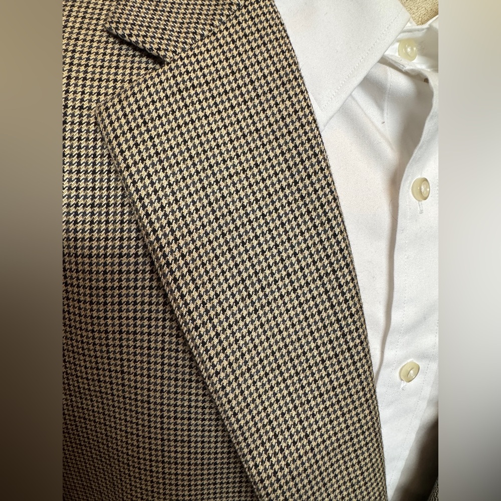 Alan Flusser Sports Coat 46R - Micro Houndstooth, Silk & Worsted Wool